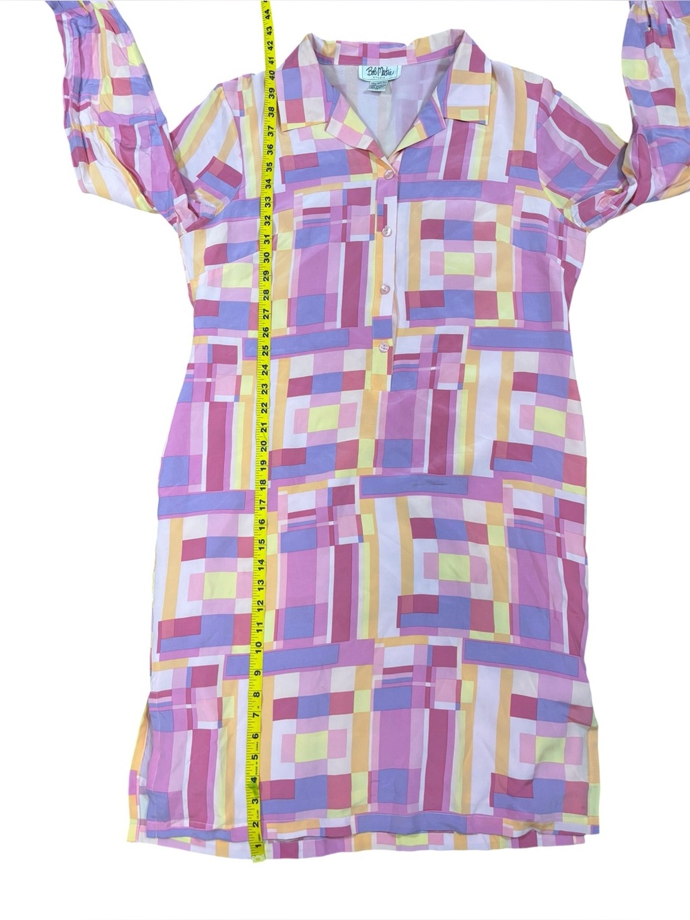 Vintage Bob Mackie Studio 100% Silk Geometric Tunic Shirt Dress Sz14 - Picture 7 of 12